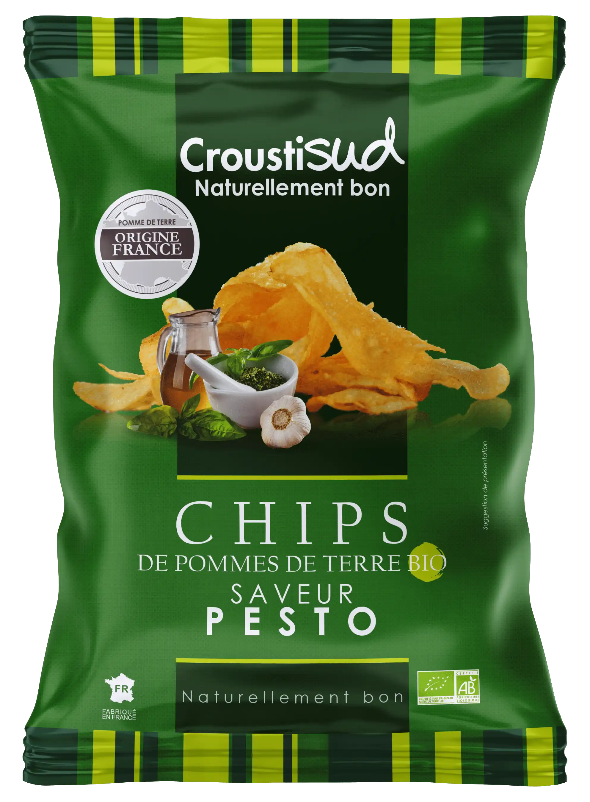 Chips de pomme de terre bio saveur pesto - paquet face
